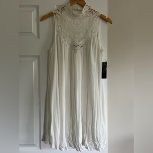 Lulu's Ivory Lace Yoke Sleeveless Dress